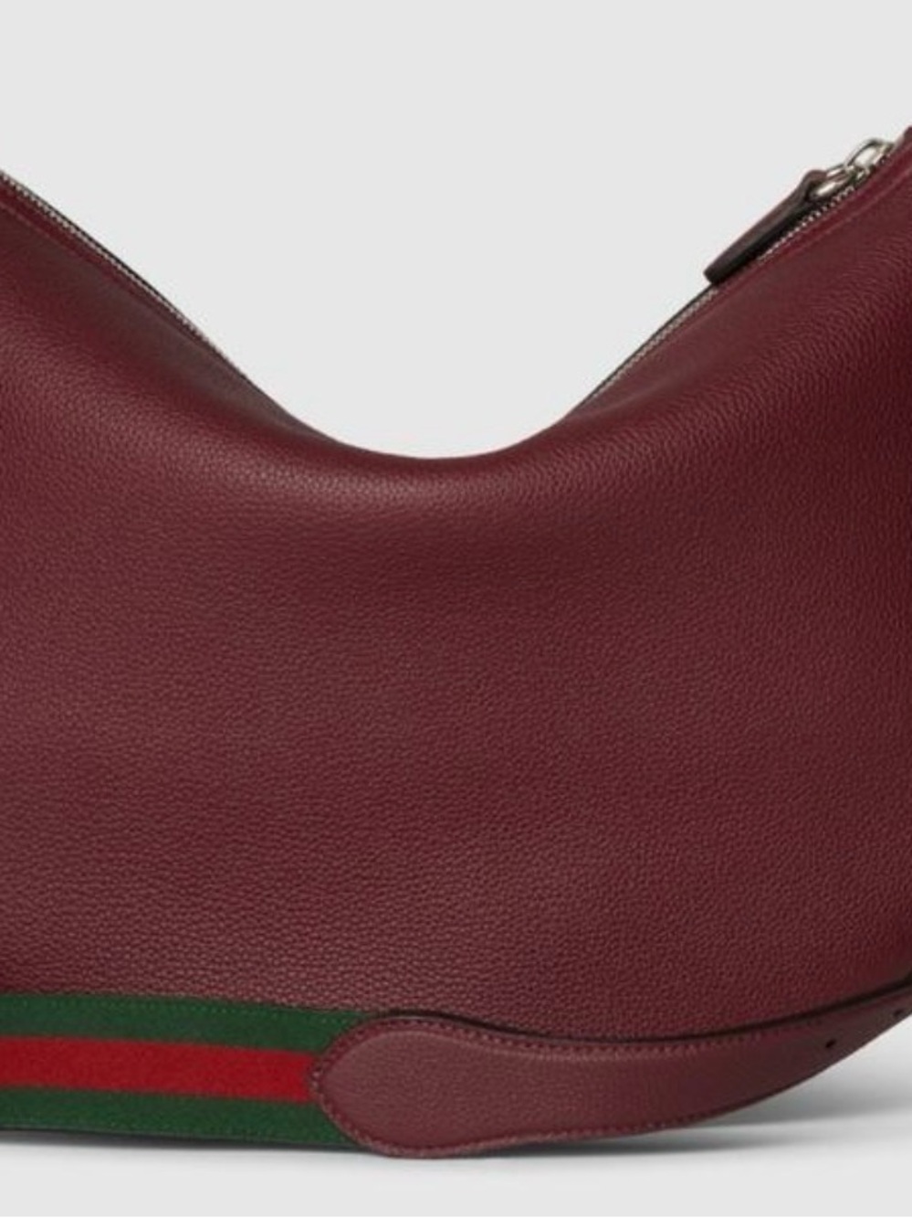 Gucci Designer Burgundy Leather Shoulder Bag with Signature Stripe, medium size